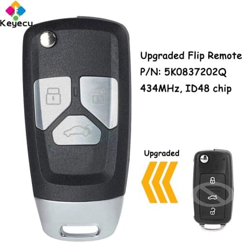 KEYECU 5K0837202Q Upgraded Flip Remote Key With 3 Button 434MHz ID48 Chip - FOB for Volkswagen Beetle Caddy Eos Golf Jetta Polo
