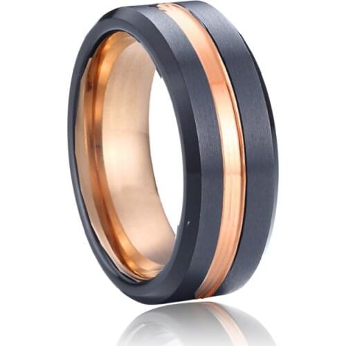 Alliances red tungsten ring carbide male love black rose gold color 8mm wedding band jewelry promise finger ring