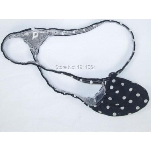 Mens Pouch Thong Bulge Enhancer Low Rise T Back Navy Dots prints G403C