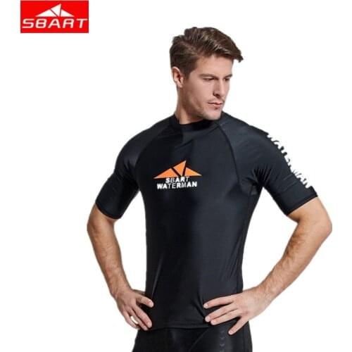 SBART Mens Short Sleeve Diving Wetsuits Lycra Anti-UV Quick-dry Swimming Surfing Snorkeling Beach Swimsuit T-shirts Rash Guards