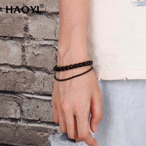 8mm New Arrival Double Layer Black Gold Steel Punk Style Design Perfect Gift Personality Black Genuine Keel Bracelet Men Jewelry