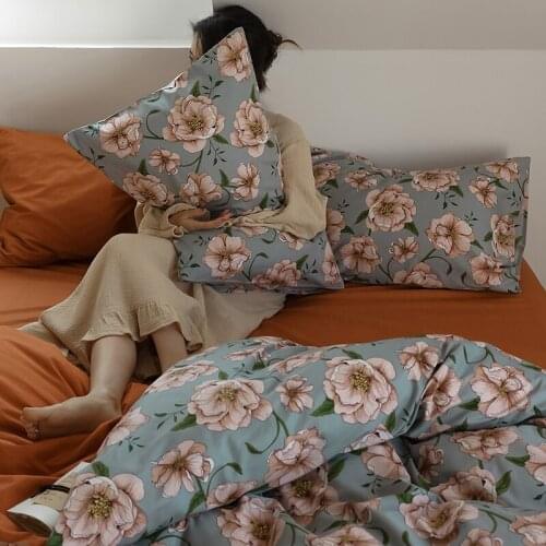 Cilected Green Plants Printing Quilt Cover 100% Cotton Soft and Breathable Retro Nostalgic Duvet Core Protective Cover Bed Decor