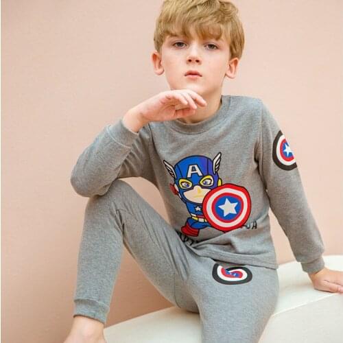 Disney Spring and Autumn New 2021 Cute Cartoon Captain America Printed Top Simple and Comfortable Cotton Childrens Base Set