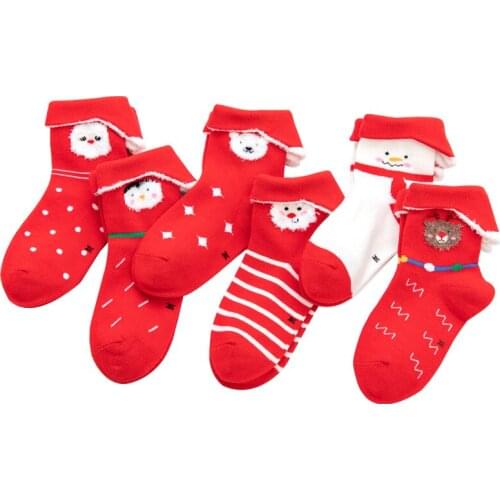 Autumn and Winter Red Baby Boy Socks Cotton Cartoon Cute Soft Skin Christmas Socks Kids Gift