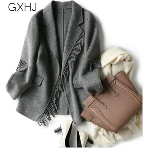 Autumn and winter new styleTassel decoration women Blazer ladies double-sided woolen Blazer suit jacket coat Outerwear Chic Top