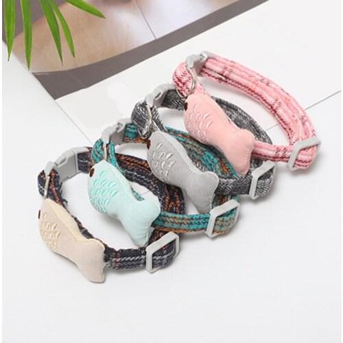 Fish Charm Cat Collar Safety Elastic AdjustablePlaid Kitten Collar Safety Buckle Cat Collar Pet Product Small Dog Collar
