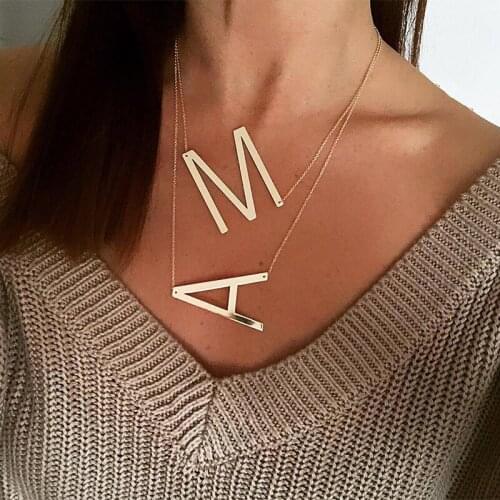 Large Initial Necklace 100% Stainless Steel Jewelry Big Letter Necklace A-Z Gold Necklace Monogram Necklace Gifts 2021 Fashion