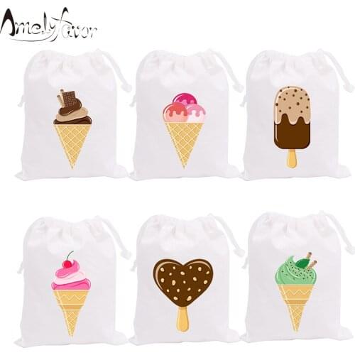 Tea Time Theme Icecream Party Favor Bags Dessert Candy Bags Gifts Bags Kids Birthday Ball Party Container Decorations Supplies