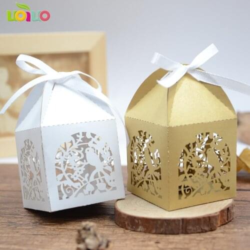 White gold Romantic Wedding Favor Boxes Laser Cut Gift bird Candy Boxes for Chirstmas Decoration Birthday Party