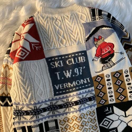 Christmas HK Bear Sweater WOMEN Men Loose Autumn Winter Lovers Sweater Knitted Kawaii Coat Harajuku Cropped Jumper Pull Autumn