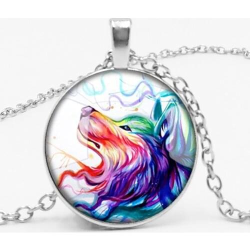 Handmade Sketch Nymph Nordic Wiccan Murano Glass Wolf Cabochon Dark Necklace Glass Pendant Collares Personality Gift