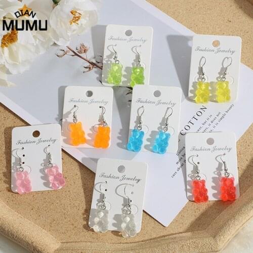 Fashion trend creative jelly resin candy color earrings cute and fun multicolor bear gummy earrings women wholesale