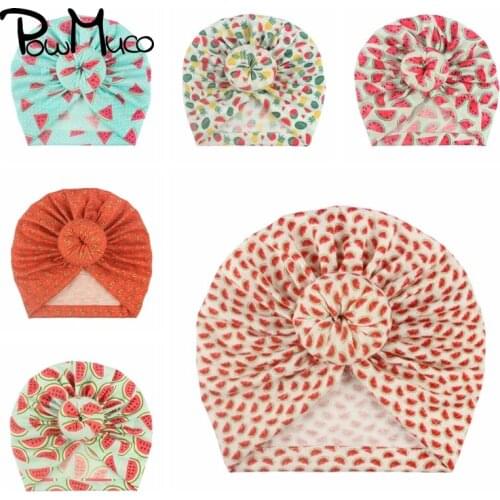 Powmuco Handmade Printed Donut Baby Girls Hats 19*18 CM Watermelon Fruits Pattern Infant Caps Toddler Bonnet Children Headwear
