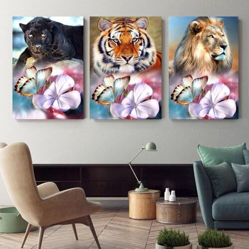 Brand new square/round 5D DIY diamond embroidery animal tiger leopard lion butterfly diamond painting cross stitch decoration