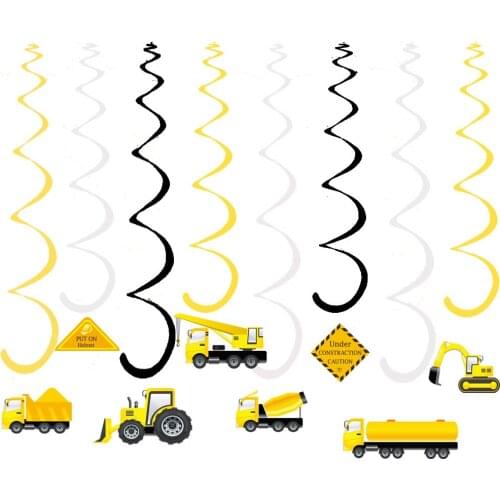 Construction Vehicle Hanging Whirls Swirl Excavator Bulldozer Truck Spiral Ornaments for Kids Birthday Party Supplies