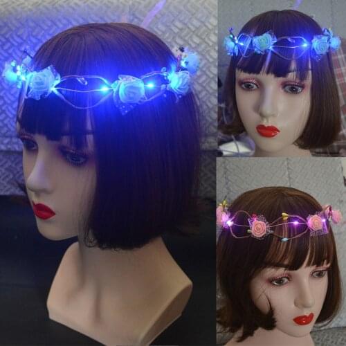 Glow Garland Party Crown Flower Headband LED Light Wreath Luminous Easter Hairband Valentines Day Wedding Birthday Party