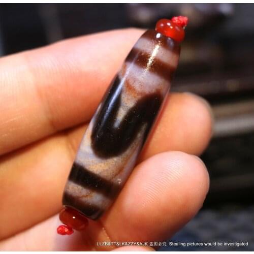 Energy Power Tibetan Old Agate FULL Red Cinnabar Dots Tiger Tooth dZi Bead Up07 Timestown UPD22
