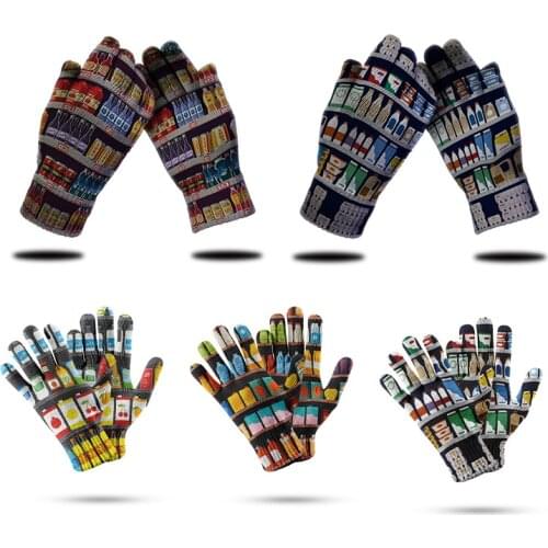 Refrigerator Food Milk 3D Printed Knitted Gloves Women Cute Gardening Outdoor Riding Gloves Wrist Gloves Men Women Sport Running