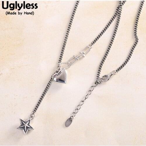 Uglyless Instagram Popular Star Tassels Necklaces for Women Real 925 Silver Heart Pendants + Chains Sweet LOVE Gifts Jewelry