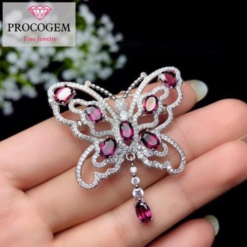Excellent Natural Pyrope garnet Butterfly Brooches for Women Anniversary Genuine gemstones fine Jewelry 925 Sterling Silver #341