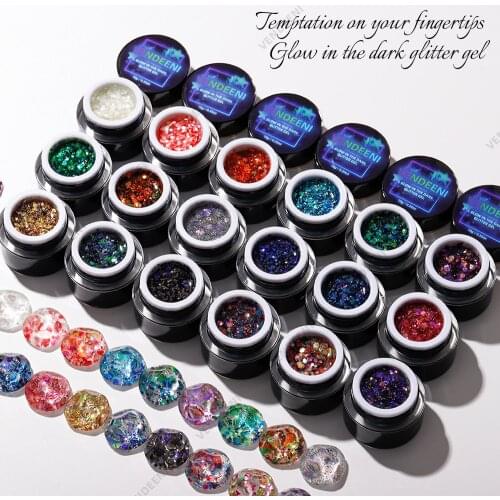 Vendeeni 18 Colors Glitter Sequin Luminous Gel Nail Polish Glow In The Dark UV Led Gel Lacquer Fluorescent Sparkle Gel Varnish