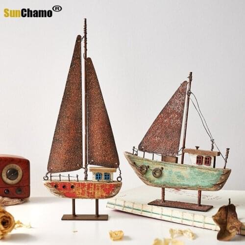 Vintage Vintage Home Decor Home Decoration Accessories Sailboat Model Figurines Living Room Decoration Desk Decoration Rustic