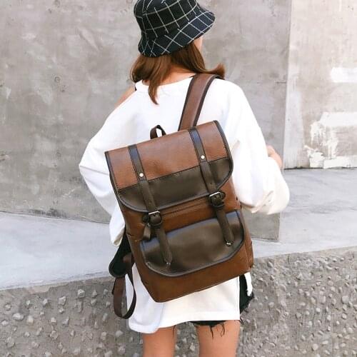 Vintage PU Leather Backpacks for School Bags Women Men Travel Leisure Backpacks Retro Casual Bag Schoolbags Teenager Students