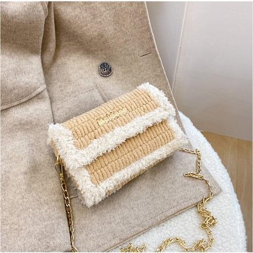 Wonderlife Handmade DIY woven bag womens 2020 autumn/winter new fresh sweet plush small square bag one-shoulder sloping bag