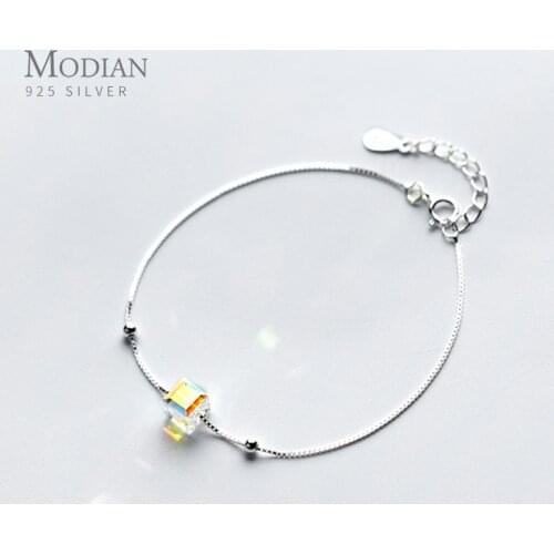 Modian Simple Rianbow 3D Square Bracelet for Women Exquisite Design Sterling Silver 925 Jewelry Engagement Chain Jewelry Gifts