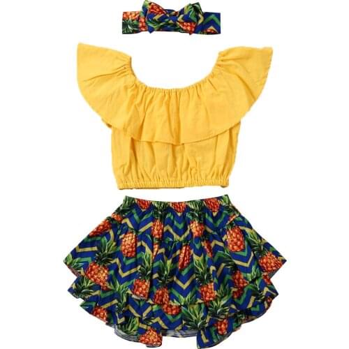1-6Y Summer Infant Baby Girls Clothes Sets Pineapple Watermelon Print Off Shoulder T Shirts Tops+Shorts+Headband
