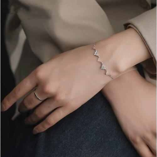 925 Sterling Silver Wave Pattern Cubic Zircon Bracelet For Women Adjustable Link Chain Bracelet Gift S-B148