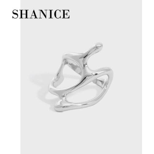 SHANICE S925 sterling silver open ring Unique Ladies Hollow Adjustable Opening Ring Female Party Chunky Wide Trendy Jewelry