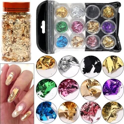Nail art mixed gold foil paper gold flakes chrome-plated powder multi-color gold silver bottled nail DIY design paper decoration