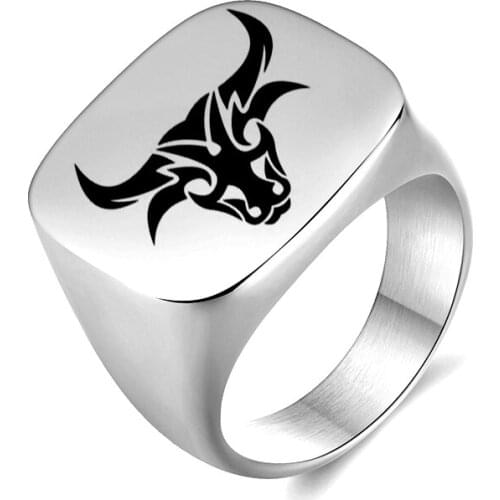 Twelve Constellations Ring Stainless Steel Square Rings Silver Color Simple Style Rings For Women Men Wedding Birthday Jewelry