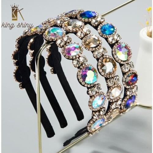 2020 Baroque Multi Color Crystal Headband for Woman Luxury Metal Accessory Super Shiny Rhinestone Birdal Crown Wedding Headband