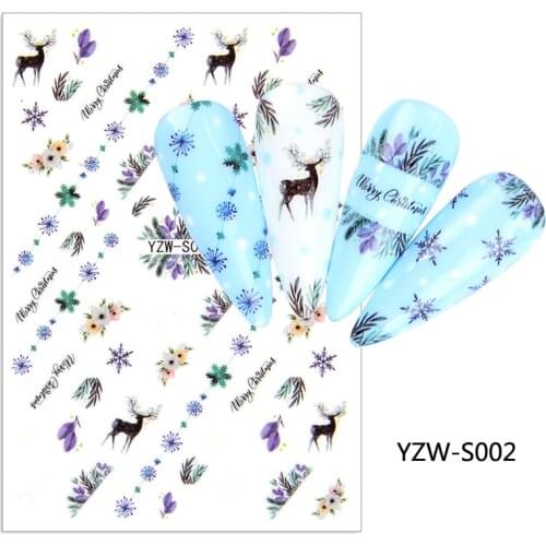 3D Stickers for Nails Cute Sika Deer Grass Snowflake Design Nail Foil Decal Sliders Stickers for Manicure Nail Art Decoration