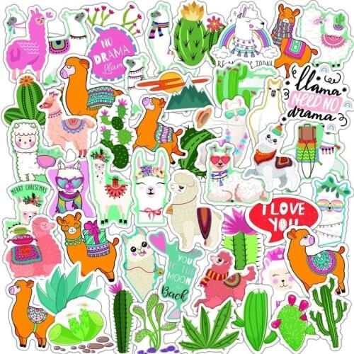 5 Sets=250PCS Cute Alpaca Cactus Sticker Pvc Waterproof Notebook Motorcycle Car Scooter
