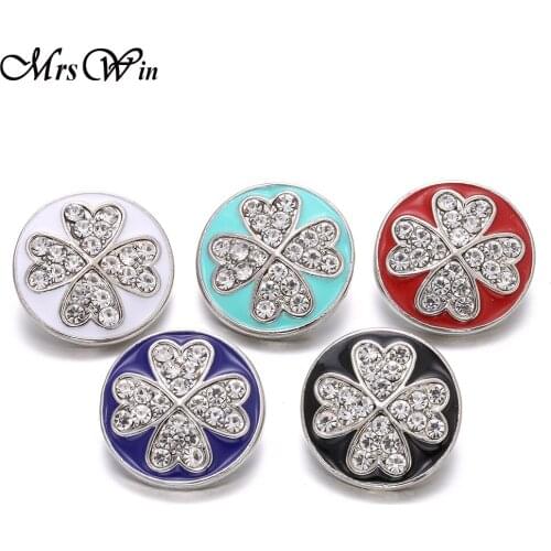 6pcs/lot New Snap Jewelry Crystal Four-leaf clover 18mm 20mm Metal Snap Buttons Fit DIY Snap Bracelet Bangle for Women Girls