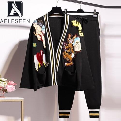 AELESEEN Casual 2 Piece Sets WomenS Tracksuits Set Letter Print Animal Sweatsuit Cardigan + Skinny Pants Two Piece Sportsuits