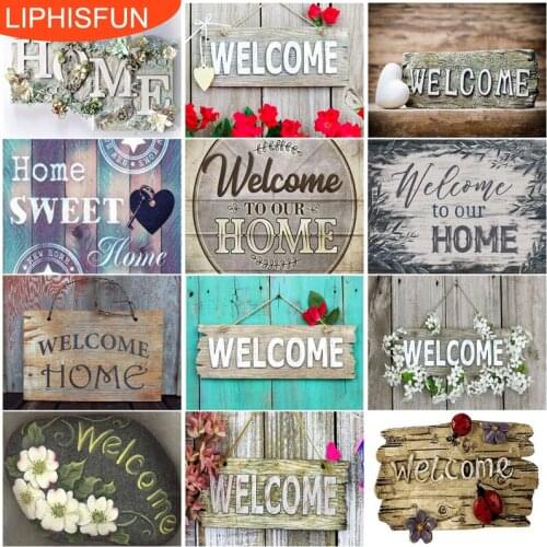 5D Diy Diamond Painting Full Drill Welcome Board Square Round Rhinestone Diamond Embroidery Cross Stitch Home Decor