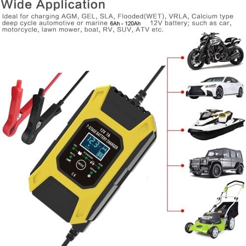 Car Battery Charger 12V 7A Lead-acid Batteries Charger Digital LCD Display Smart 7-stages Charging for Car Motorcycle Boat SUV