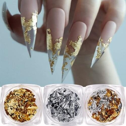 Flakes Gold Silver Nail Art Sequins Irregular Aluminum Foils Nail Glitter Chrome Powder Palliette Manicures Nail Art Decorations