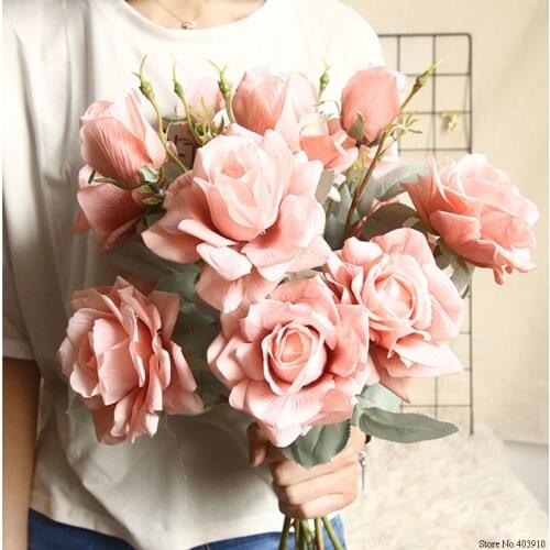 Big Artificial Silk Rose Flowers High Quality Fake Flowers Long Branch 3 Heads Wedding Home Decoration Wall Backdrop Accessories