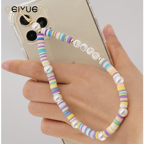 Phone Chain Telephone Jewelry Mobile Chains for Cell Phone Case Beads and Letter Simple Charm Lanyard Beads Strap Hanging Cord