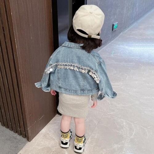 Children Clothes Girls Clothing Sets Korean Kids Fashion Sequins Jean Jackets+Solid Long Sleeve Slim Dress Two Piece Outfit 1-7Y