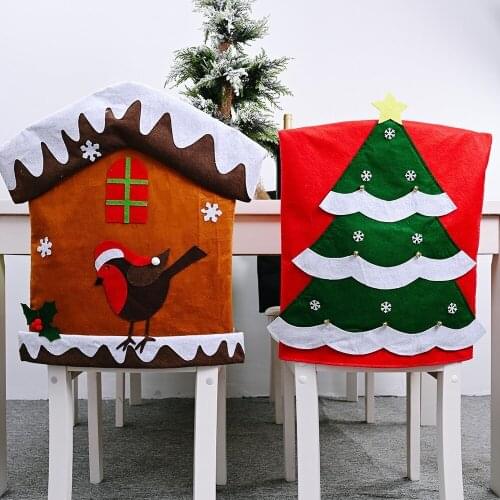 4pcs Christmas Non Woven Fabric Chair Cover Cartoon Chair Cover Protective Cover Elastic Movable Chair Cover Christmas Gift 2020