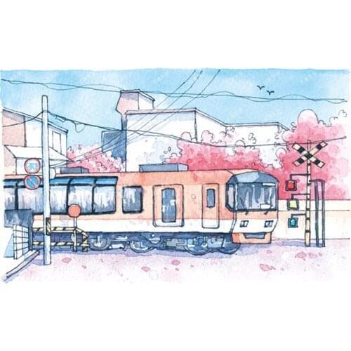 Janpaness Subway House Cherry Blossoms Fall Washi Tapes Bullet Journal Masking Tape Adhesive Tape DIY Scrapbooking Washi Sticker