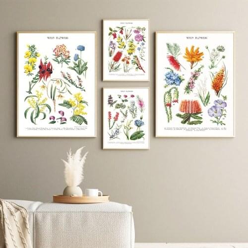Wild Flower Illustrations Canvas Painting Botanical Poster Spring Decoration Pictures Plants Floral Prints Wall Pictures Decor