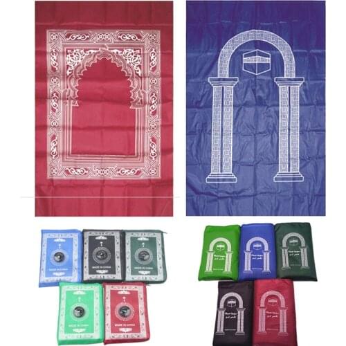 Muslim Prayer Mat 60x100CM Polyester Portable Waterproof Mats Simply Print with Compass In Pouch Travel Home Islam Style Mat