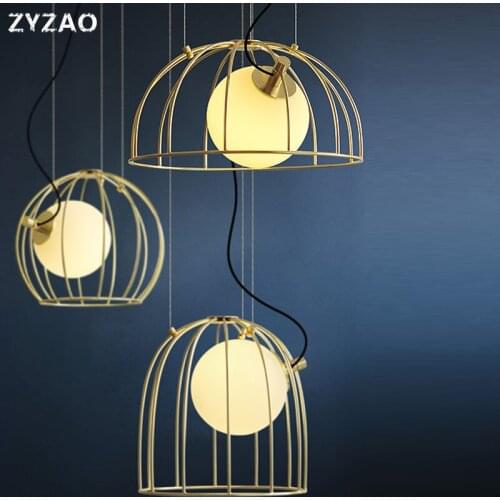 Creative Bird Cage Iron Pendant Lights Restaurant Dining Room Bar Kitchen Hanging Lamps Living Room Home DecorLighting Fixtures